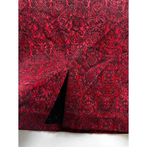 Worthington Cherry Cordial Jacquard Skirt Red Black Brocade Gothic Baroque Sz 16 - Picture 6 of 10